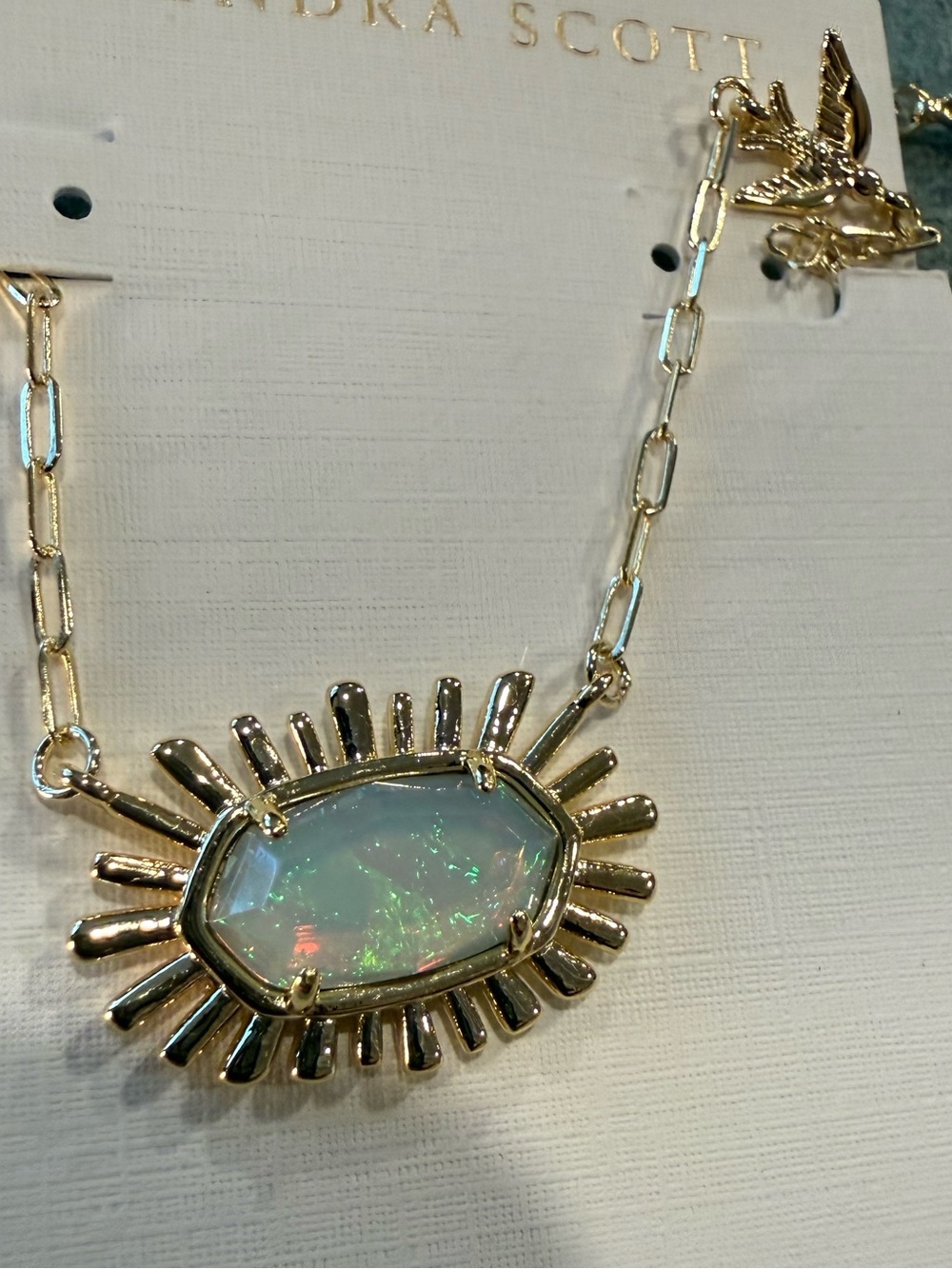 Kendra Scott | Elisa | Gold Plated Sunburst & Blue Opal Pendant Necklace - Picture 3 of 4